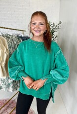zenana Ambrey Acid Wash Sweatshirt in Kelly Green