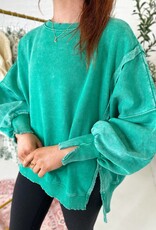 zenana Ambrey Acid Wash Sweatshirt in Kelly Green