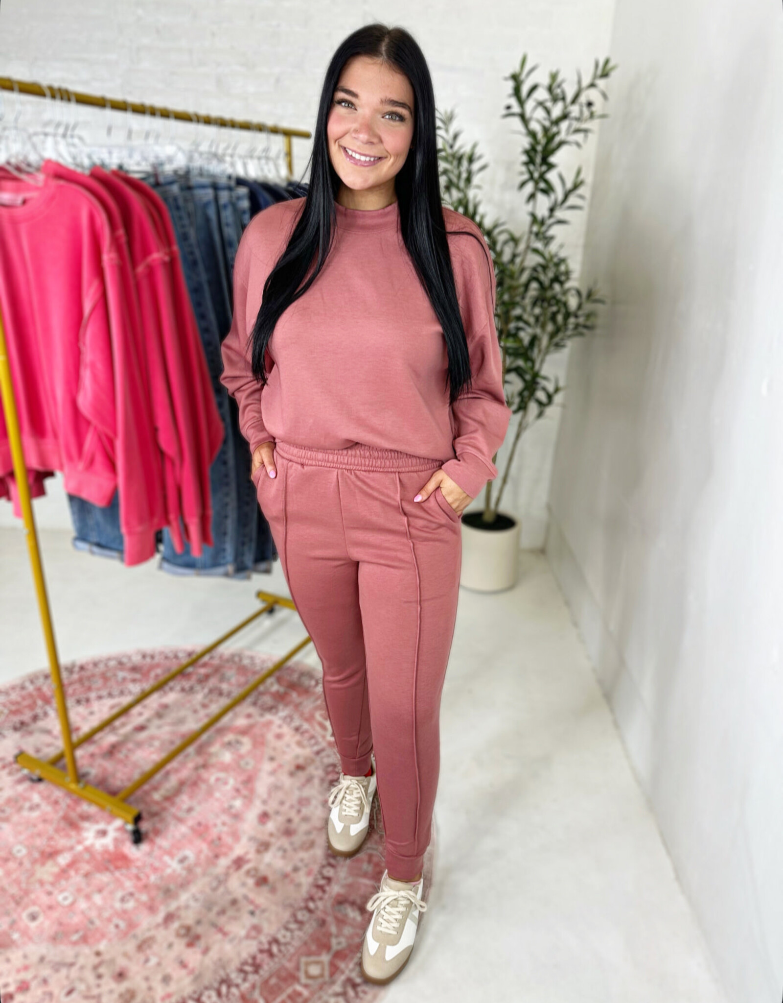 zenana Preston Jogger Set in Rose Pink