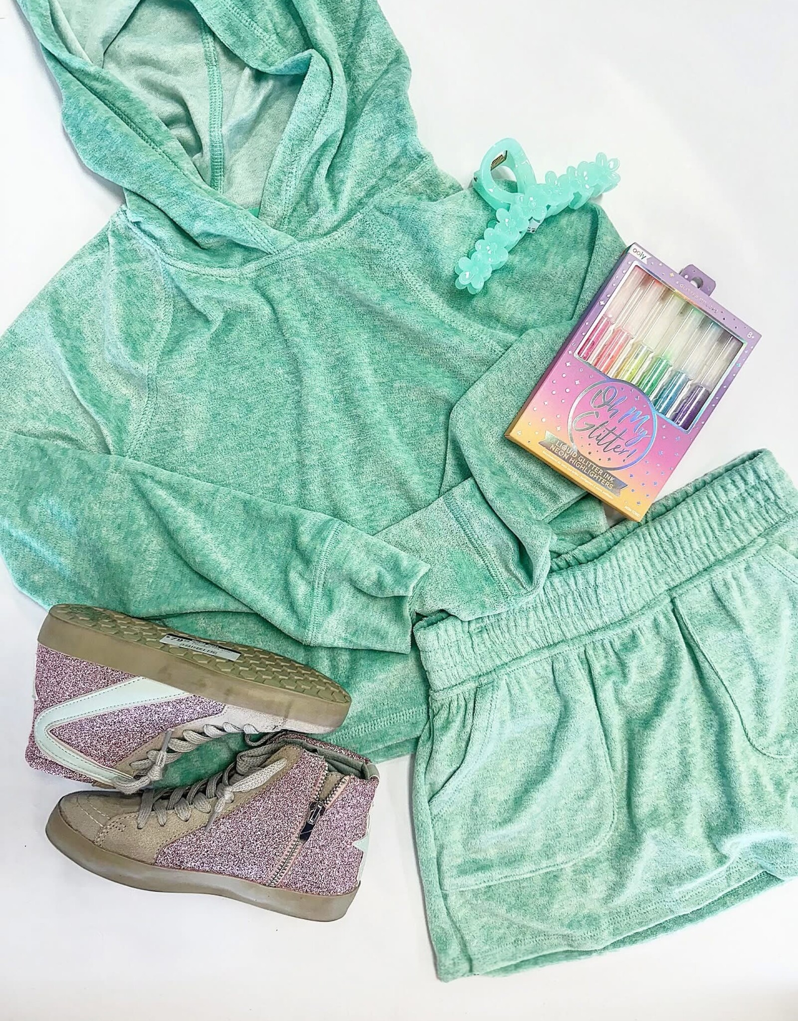 90 Degree by Reflex Velour Hoodie and Skort Set in Mint