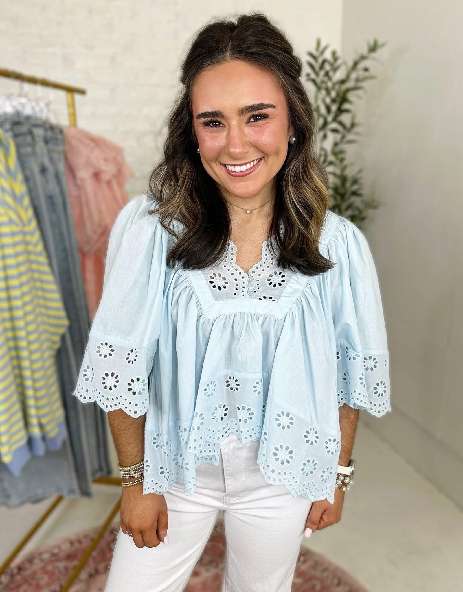 HYFVE Bree Eyelet Top in Blue