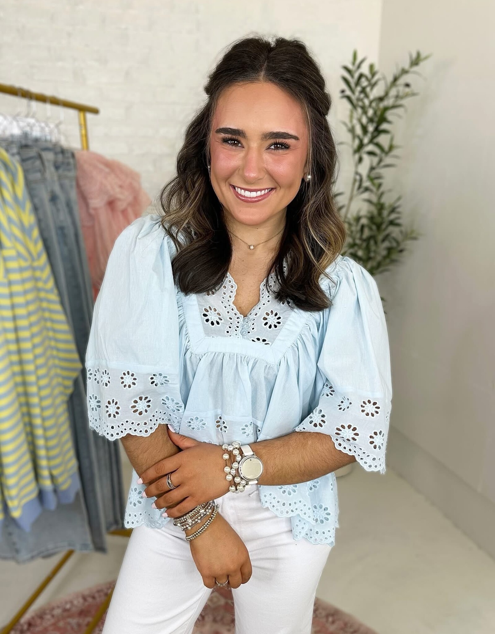 HYFVE Bree Eyelet Top in Blue