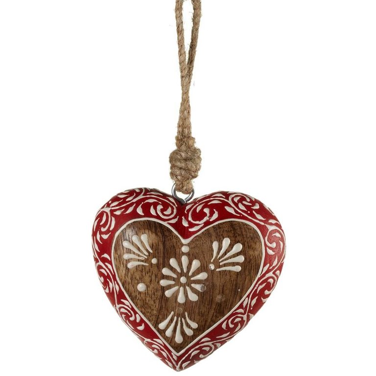 Wooden Flower Heart Ornament
