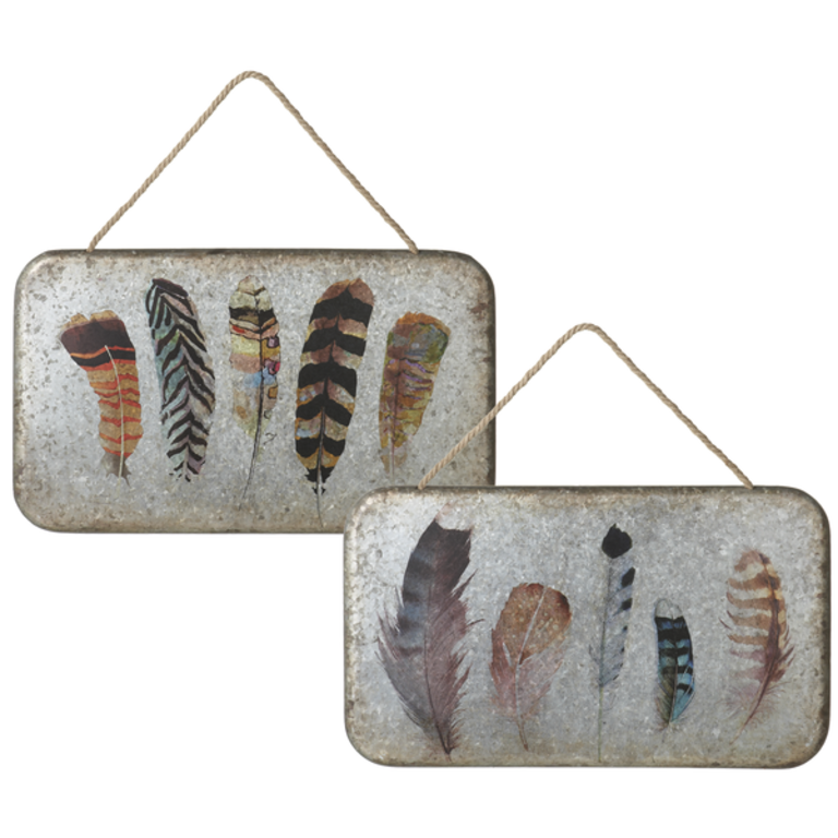Metal Printed Feather Wall Hanging