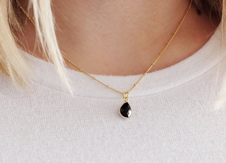 Gold Onyx Drop Necklace