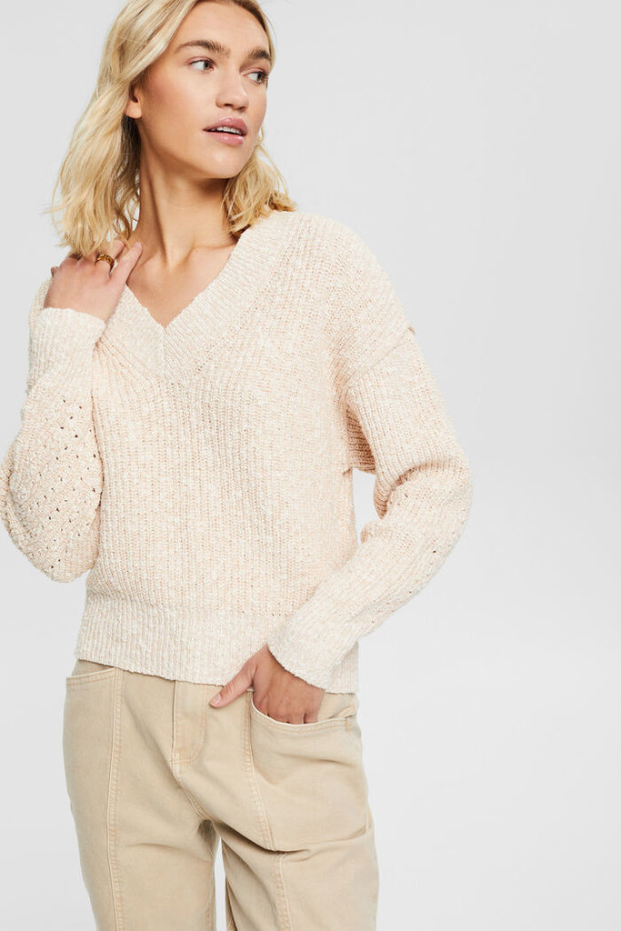 Esprit Pointelle Cotton V-Neck Sweater