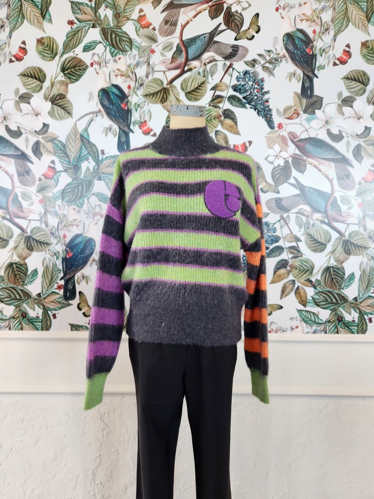 Esprit Mock Neck Wool Blend Stripped Sweater