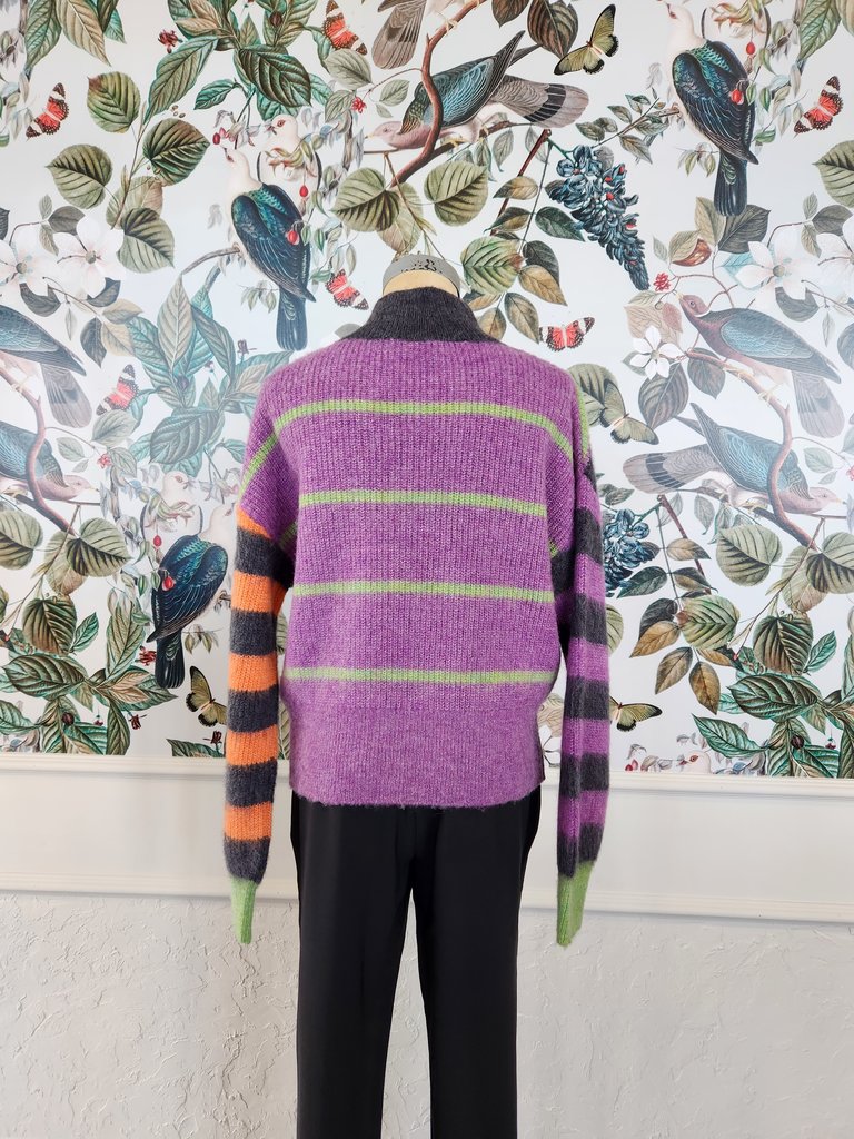 Esprit Mock Neck Wool Blend Stripped Sweater