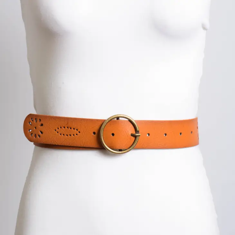 Floral Punch Out Belt with Round Buckle