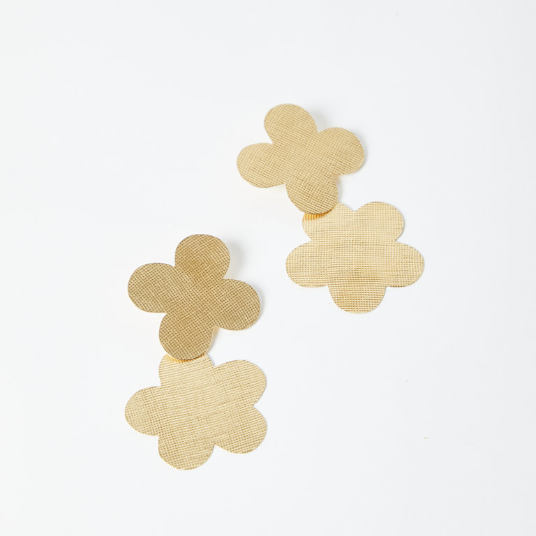 Annie Costello Brown Double Flower Gold Earrings
