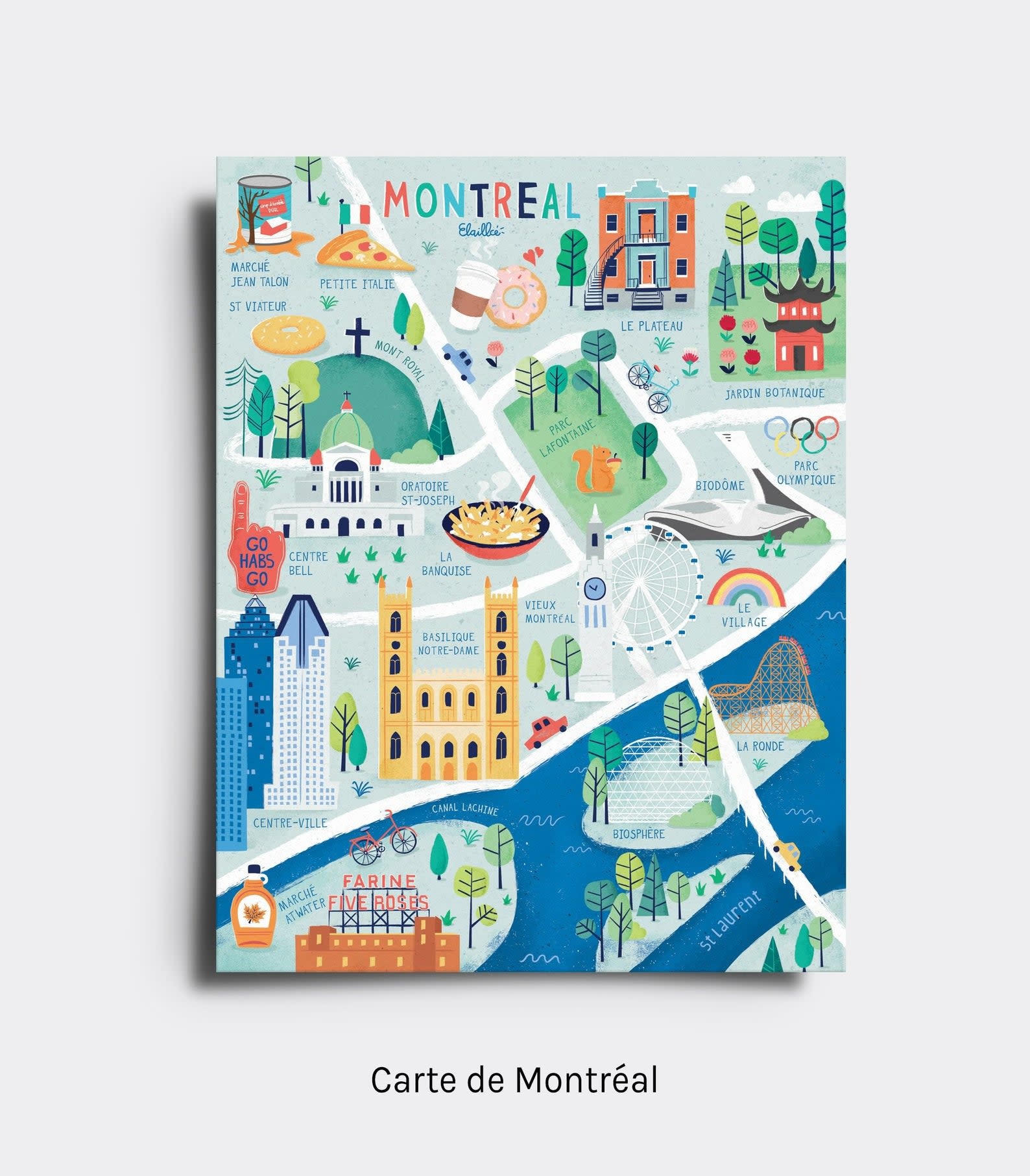 Elaillce Postcard - Map of Montreal