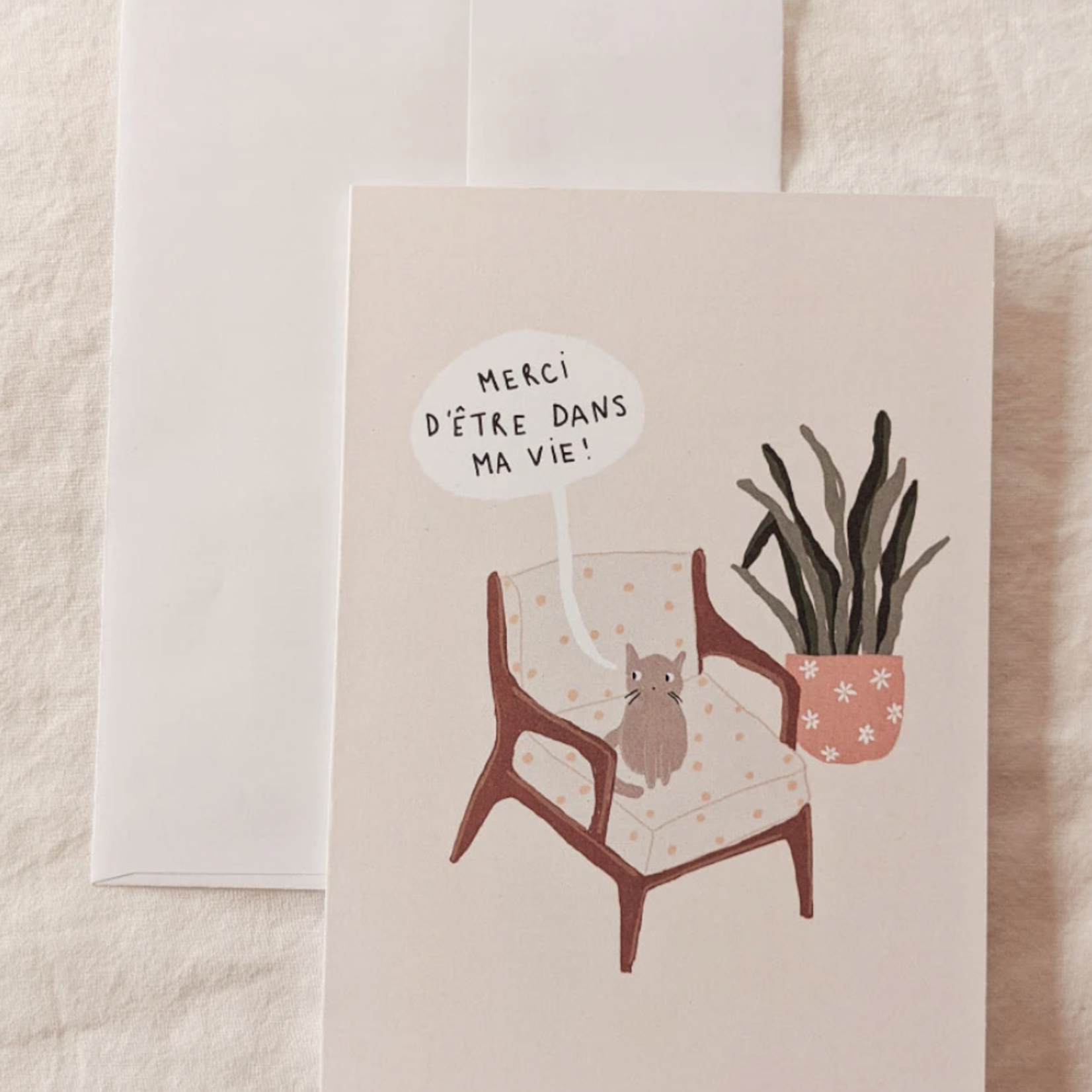 Greeting Card - Merci Chat (French)
