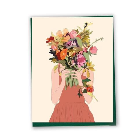 Carte de souhaits - Femme et Bouquet