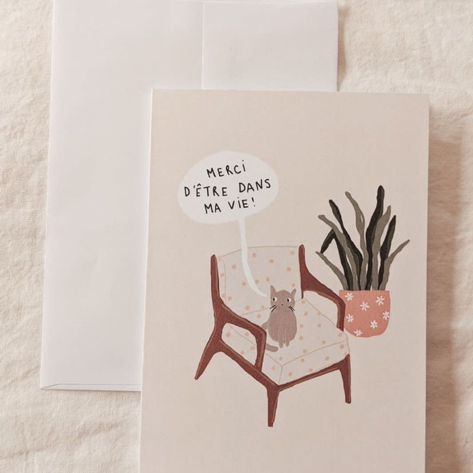 Greeting Card - Merci Chat (French)