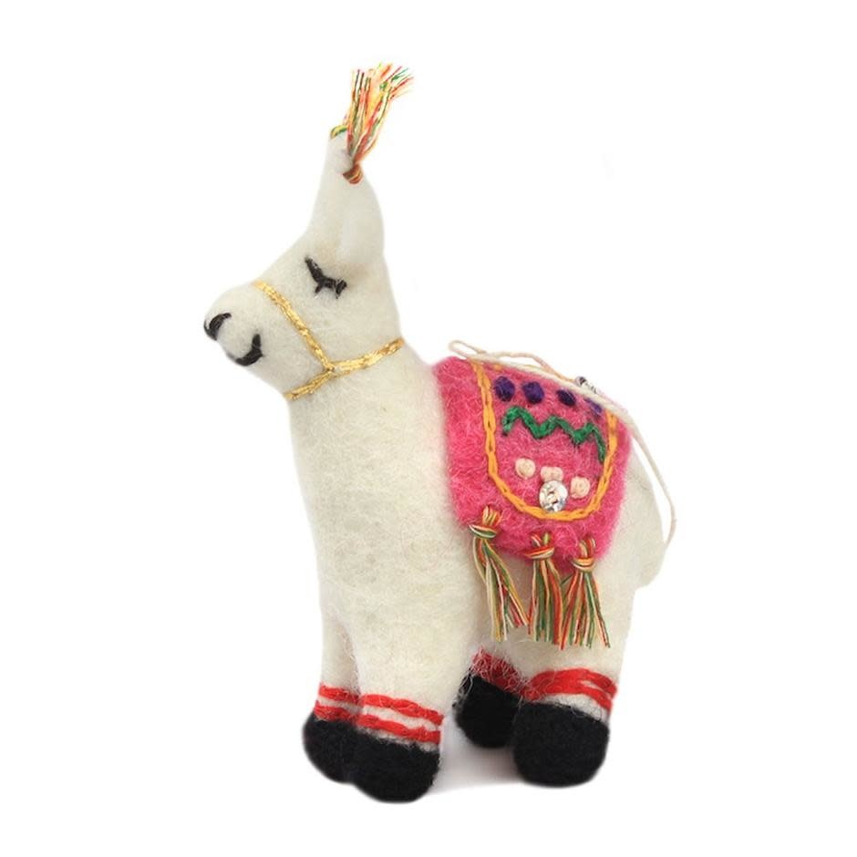 Felted Ornament Llama - Pink