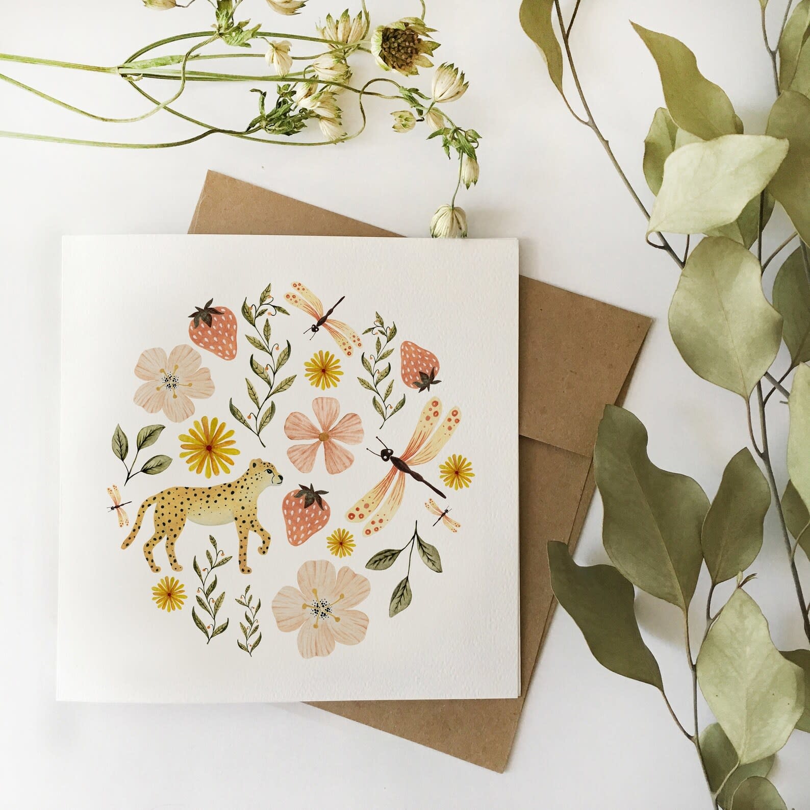 Flafla Design Greeting Card - Floral leopard