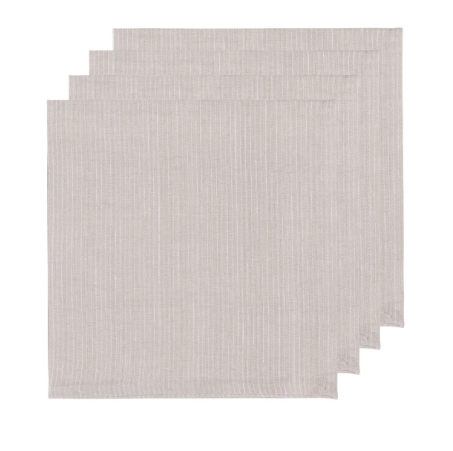 Danica Set of 4 Napkins - Striped Beige Linen