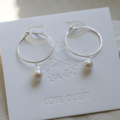 Boucles d'oreilles petits anneaux perle - Argent