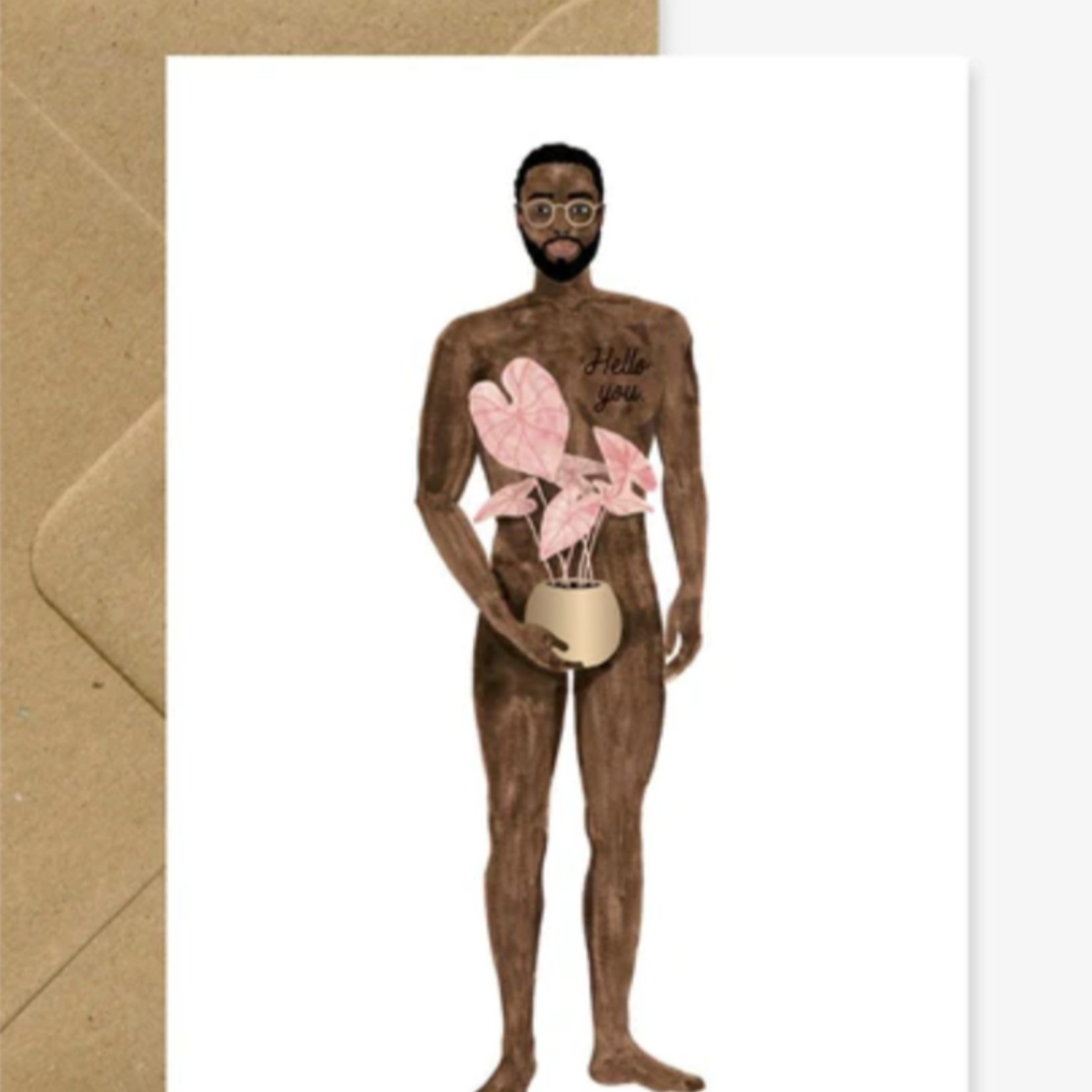 Carte de souhaits - Naked boy with a plant