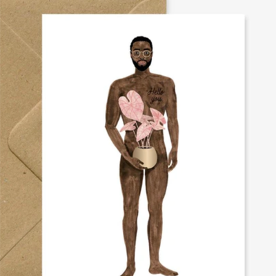 Card - Naked boy with a plant
