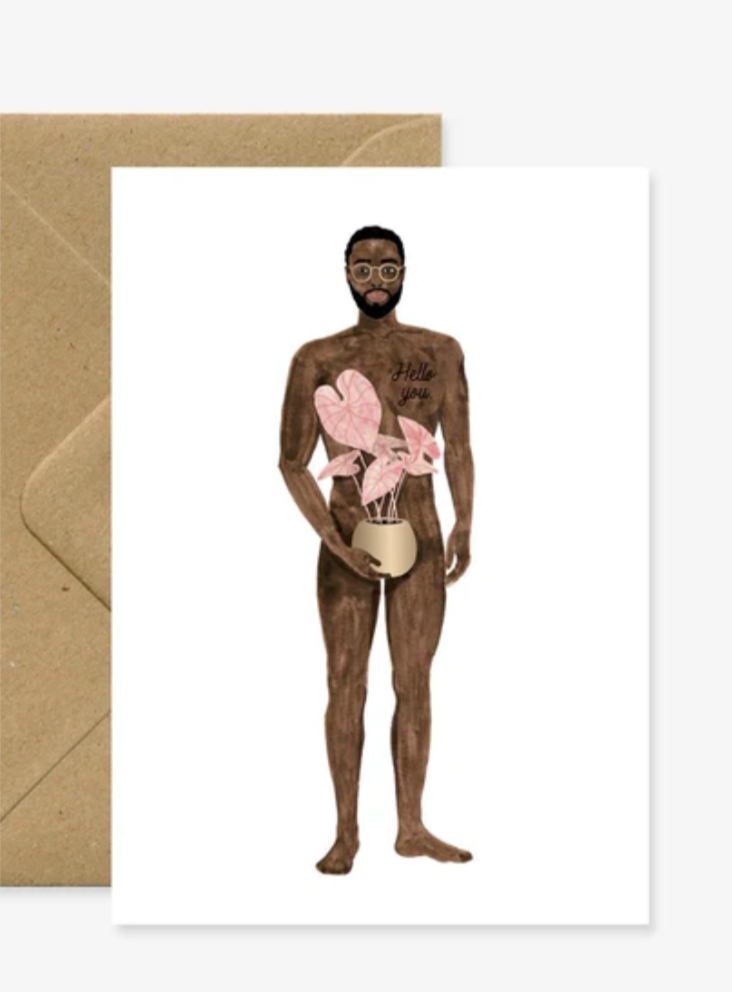Greeting card - Naked boy with a plant