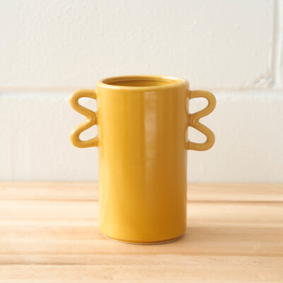 Yellow vase with handles