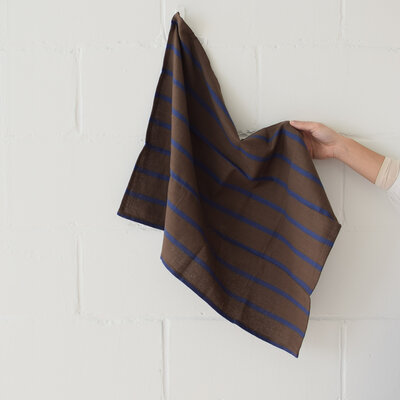 Brown-blue striped linen