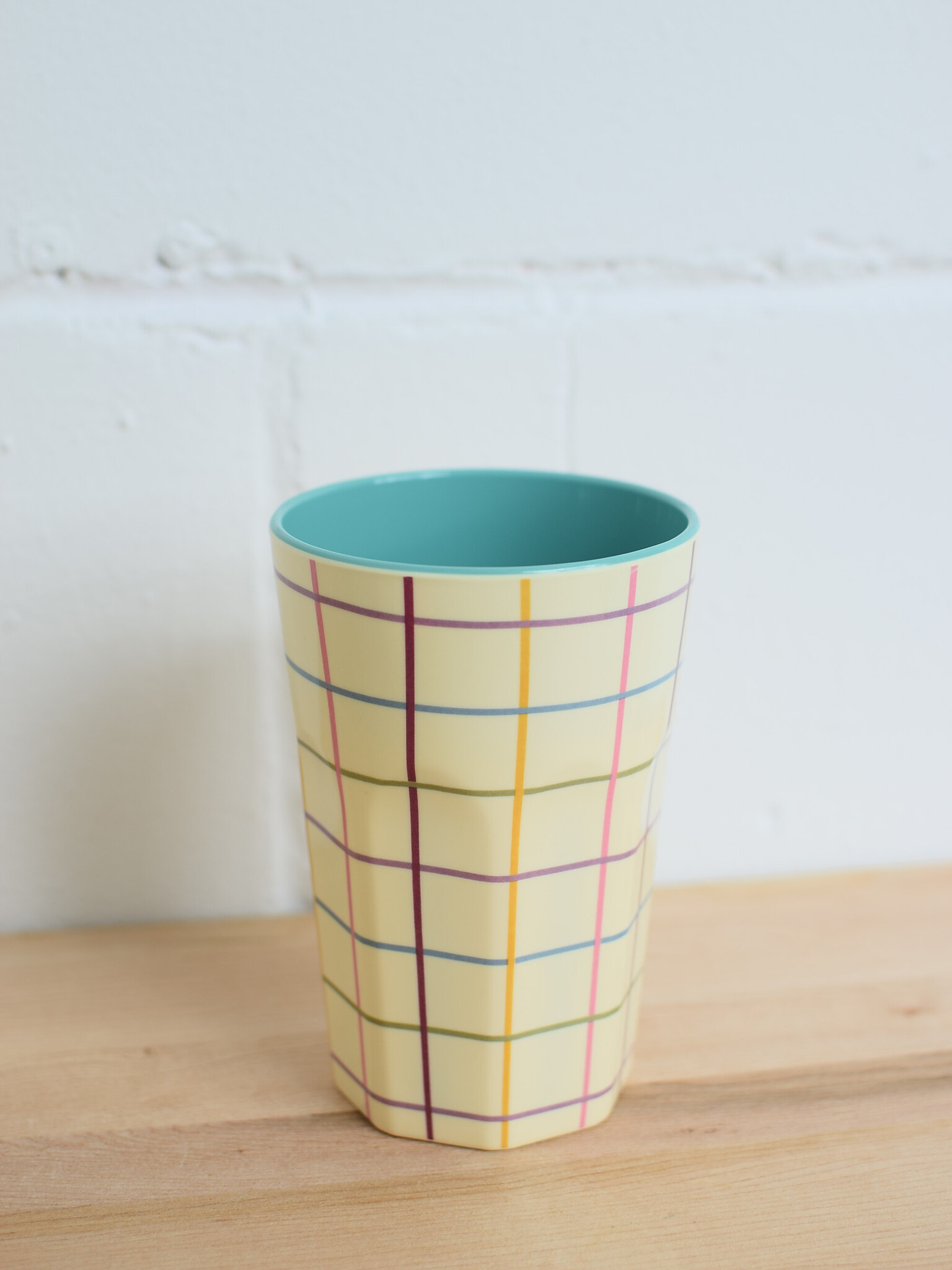 Melamine cup - Beige with colored checks
