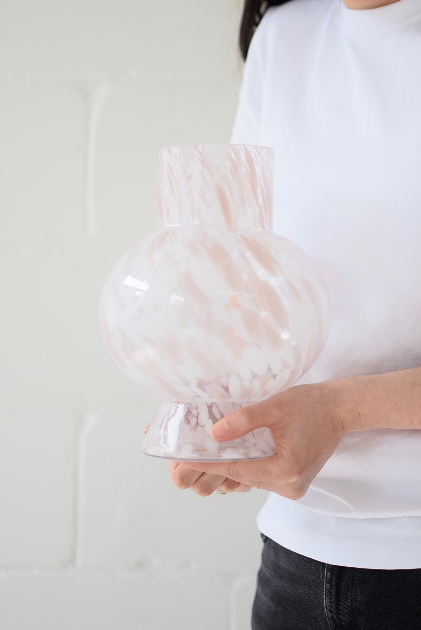 Pink speckled ball vase