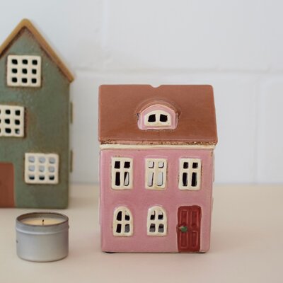 Pink house candle jar