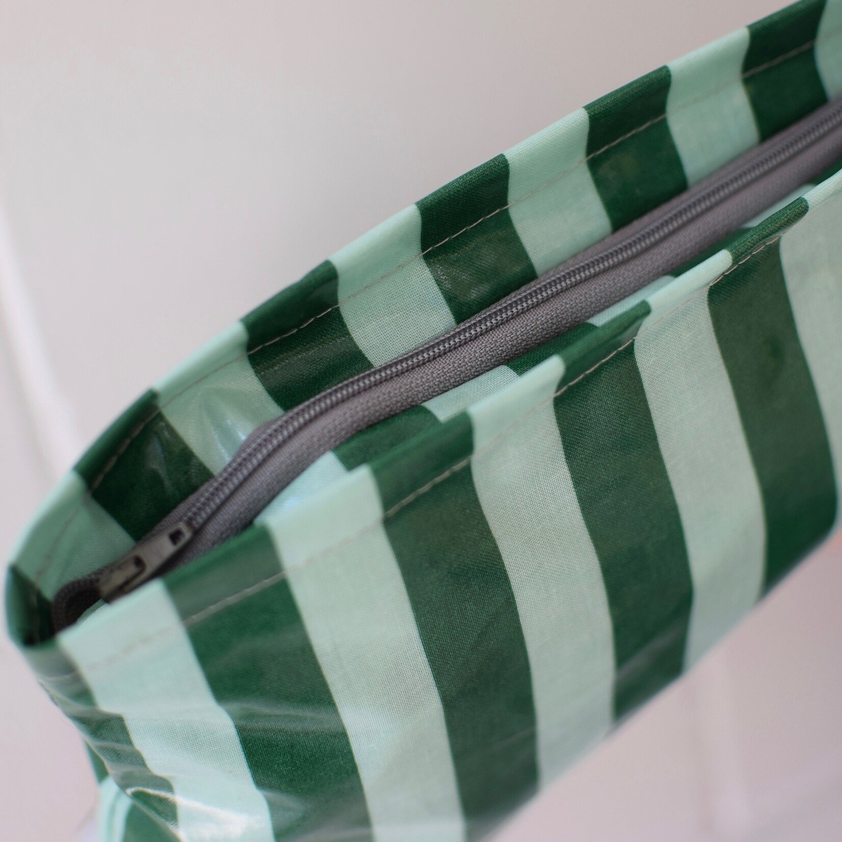 Green striped XL waxed pouch