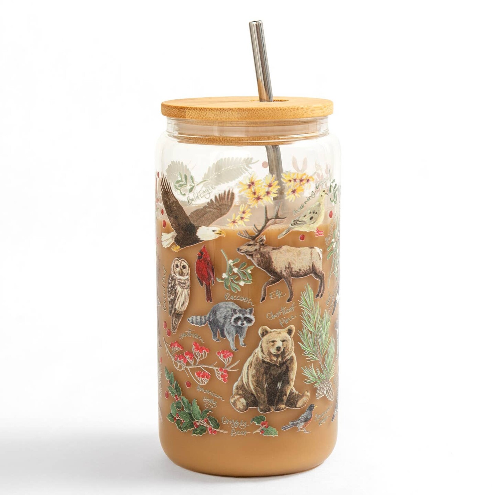 Verre couvercle/paille - Flore et Faune Hivernal