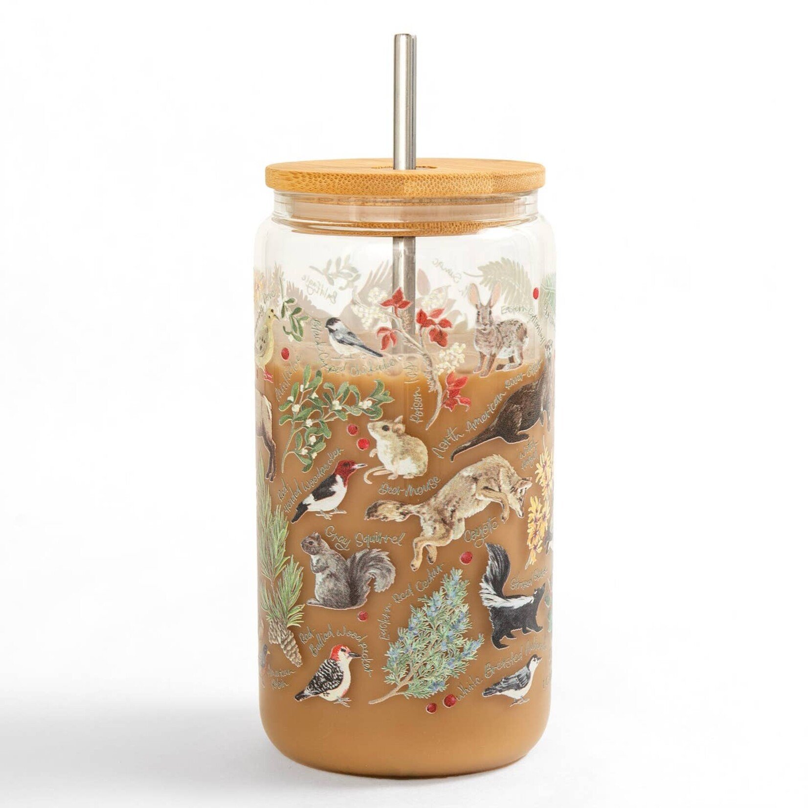 Verre couvercle/paille - Flore et Faune Hivernal