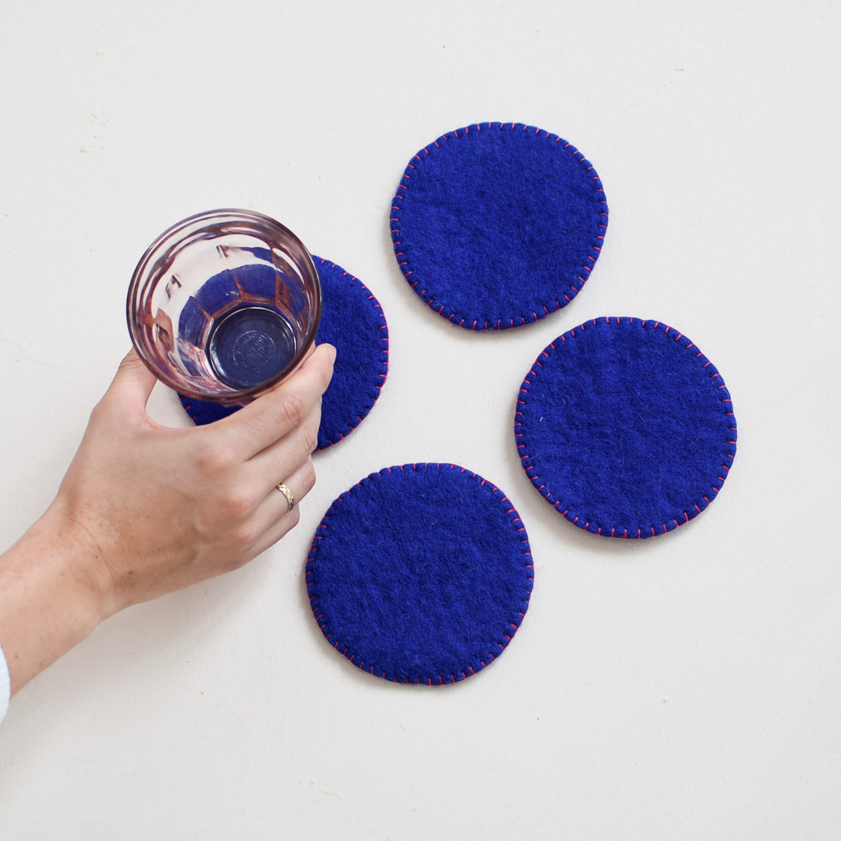 Wool coasters (4) Blue