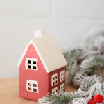 White and red house candle jar