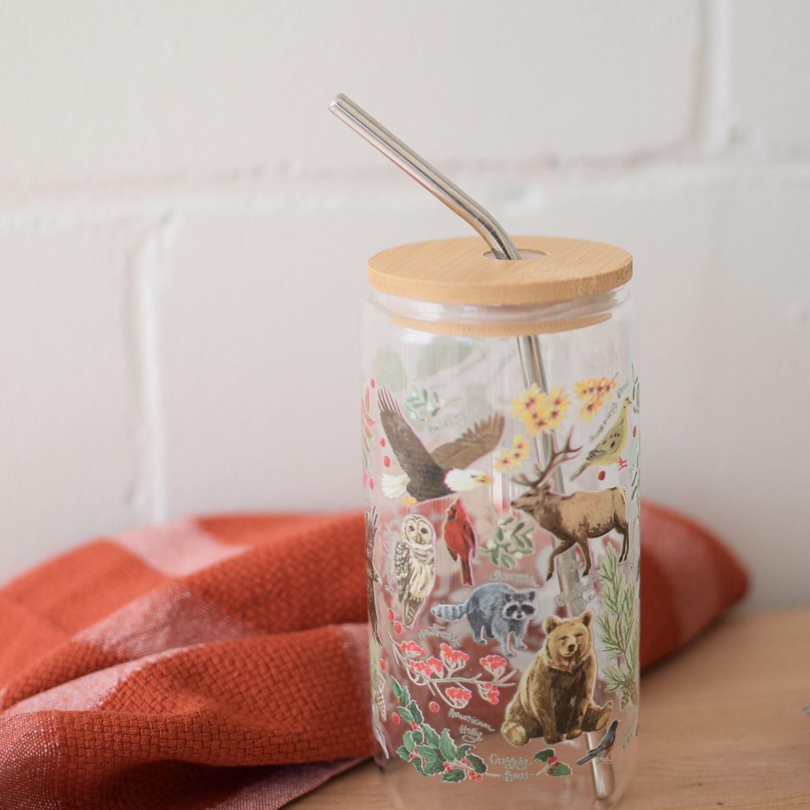 Verre couvercle/paille - Flore et Faune Hivernal