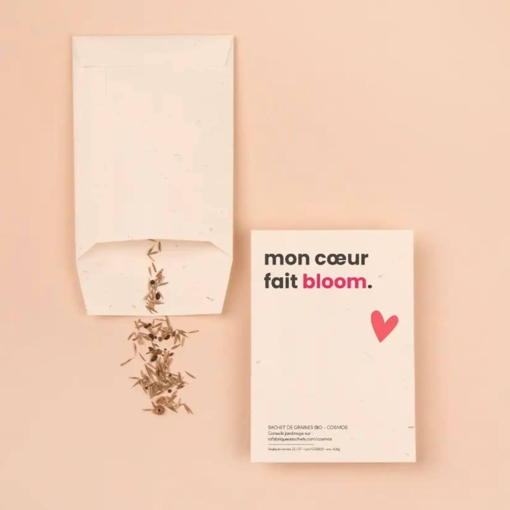 Seed packet - "Mon coeur fait bloom" (Cosmos)