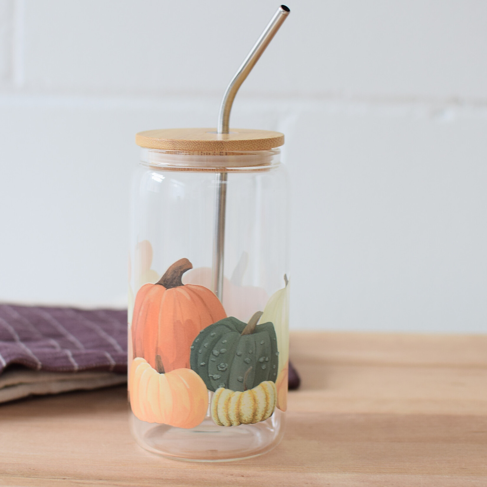 Verre couvercle/paille - Courges