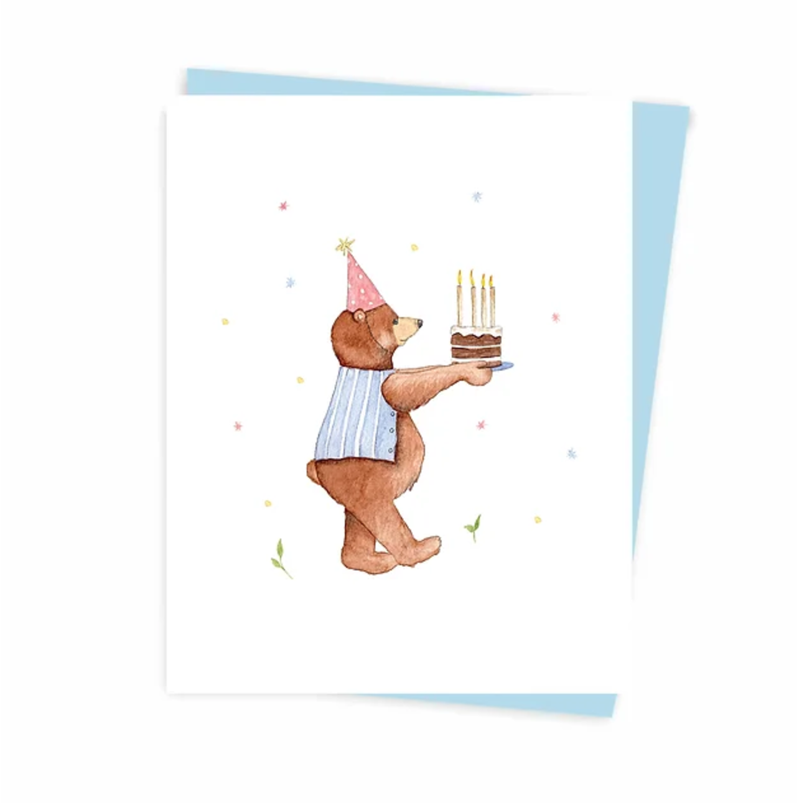 Carte de souhaits - L'ours apporte le gâteau