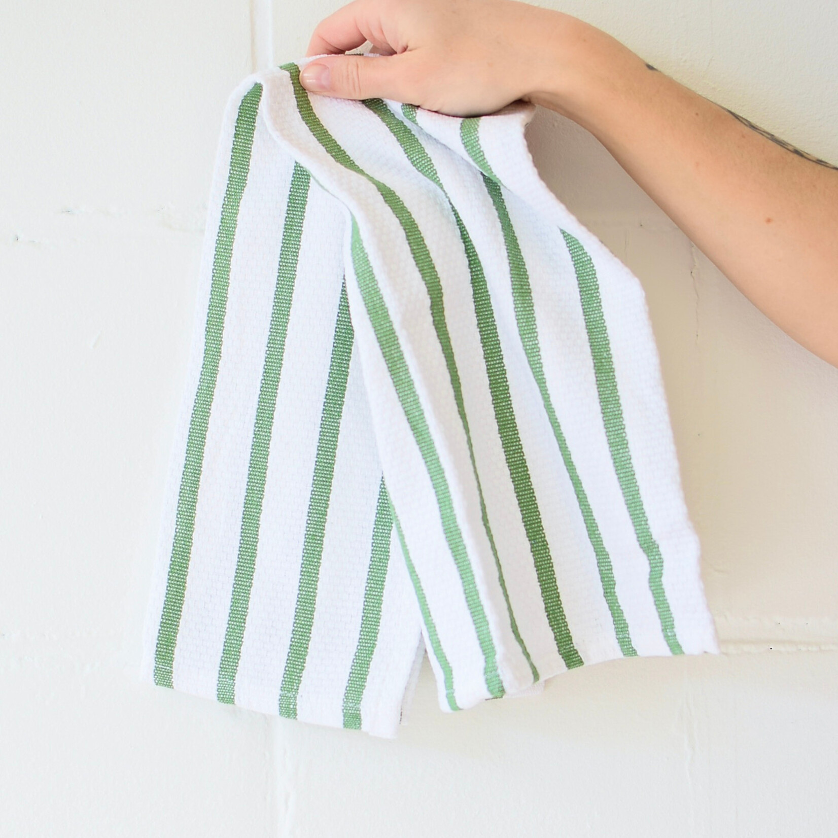 Linge à Vaisselle Rayures Vertes