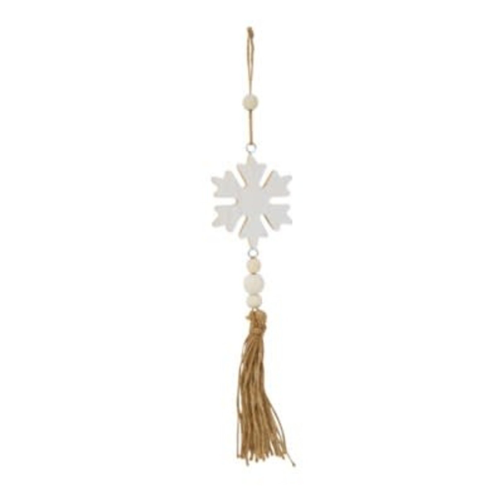 Snowflake ornament, wood, beads and pompon