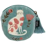 Trousse plate brodée Chats et fleurs