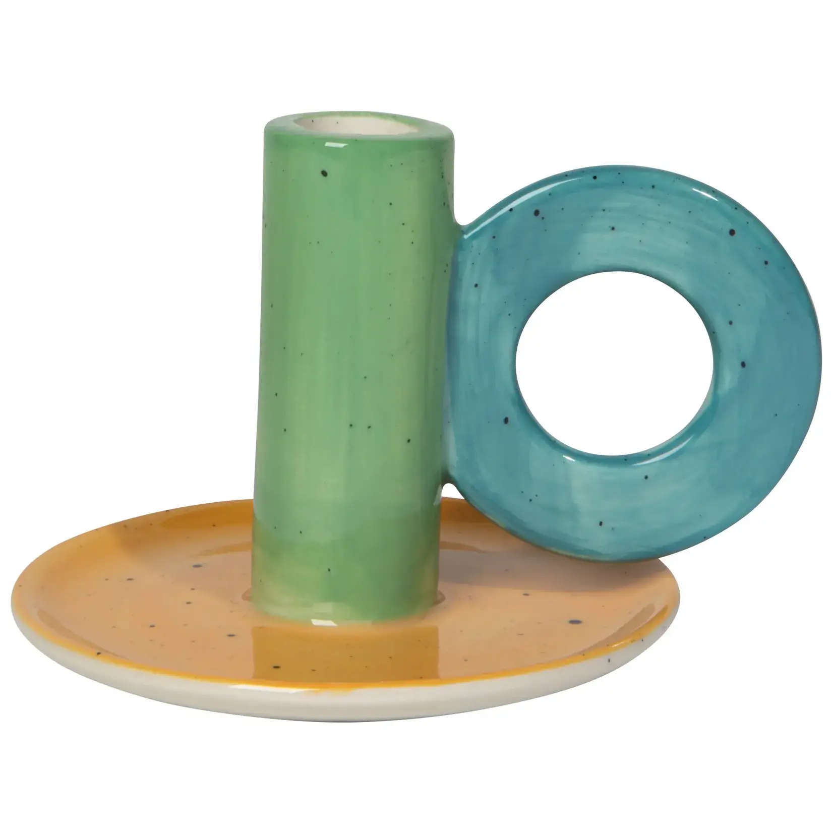 Green and blue handle candle holder