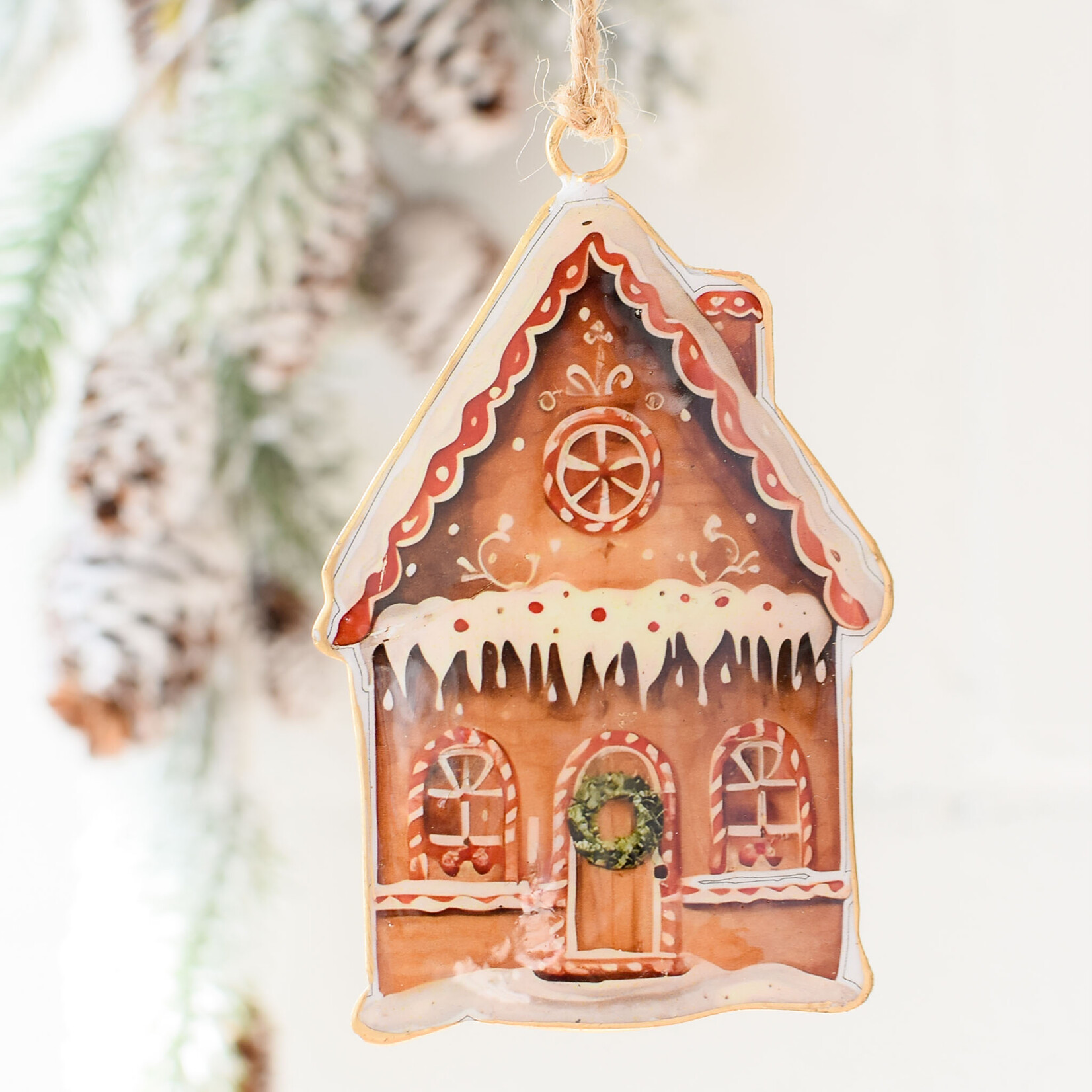 Retro gingerbread house ornament