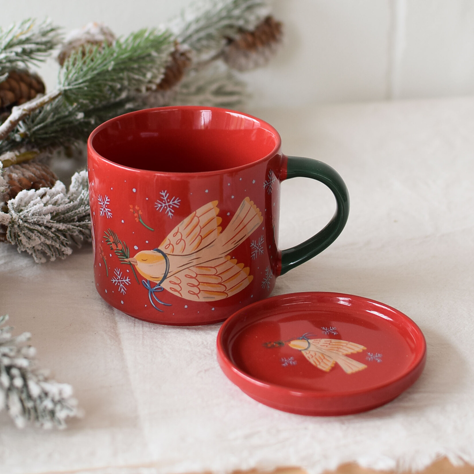 Christmas bird Mug with lid