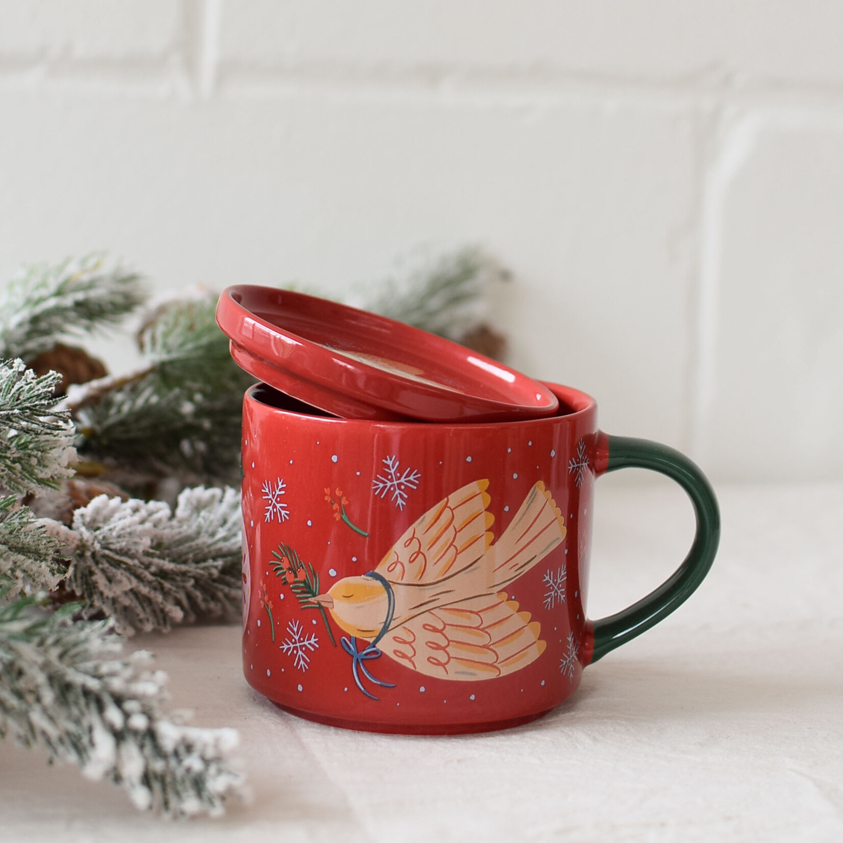 Christmas bird Mug with lid