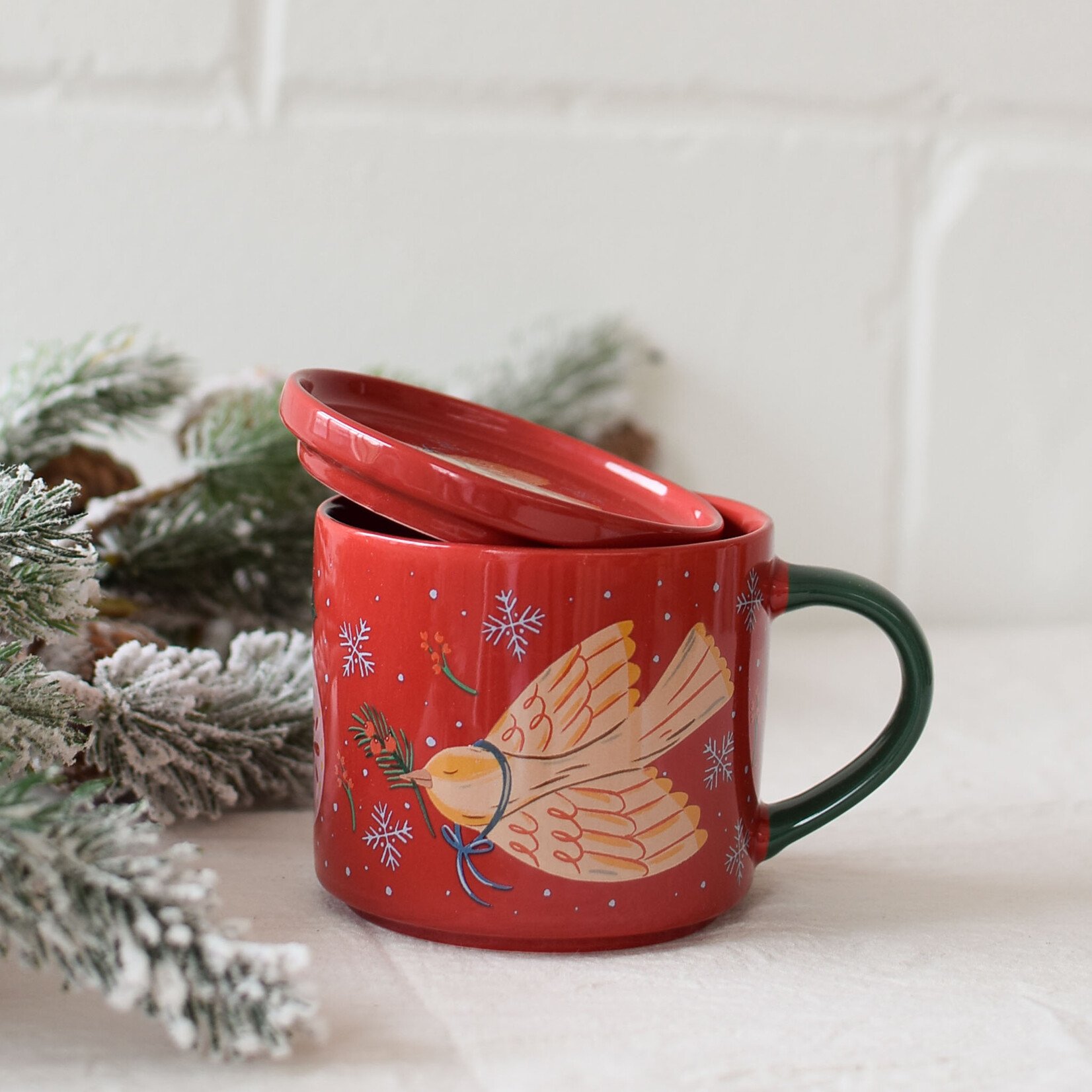 Tasse et couvercle Oiseau de Noël