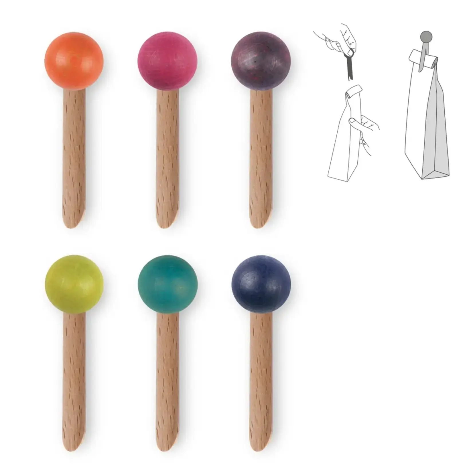 Tout Simplement Trio of wooden bag clips Pince-mi