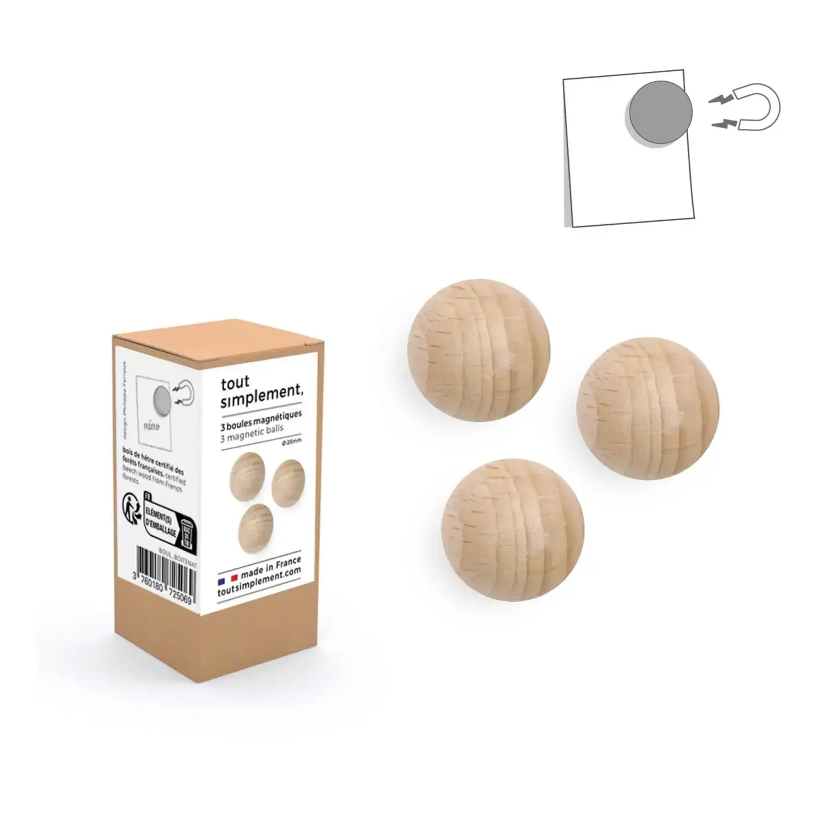 Tout Simplement Trio of wooden magnetic balls