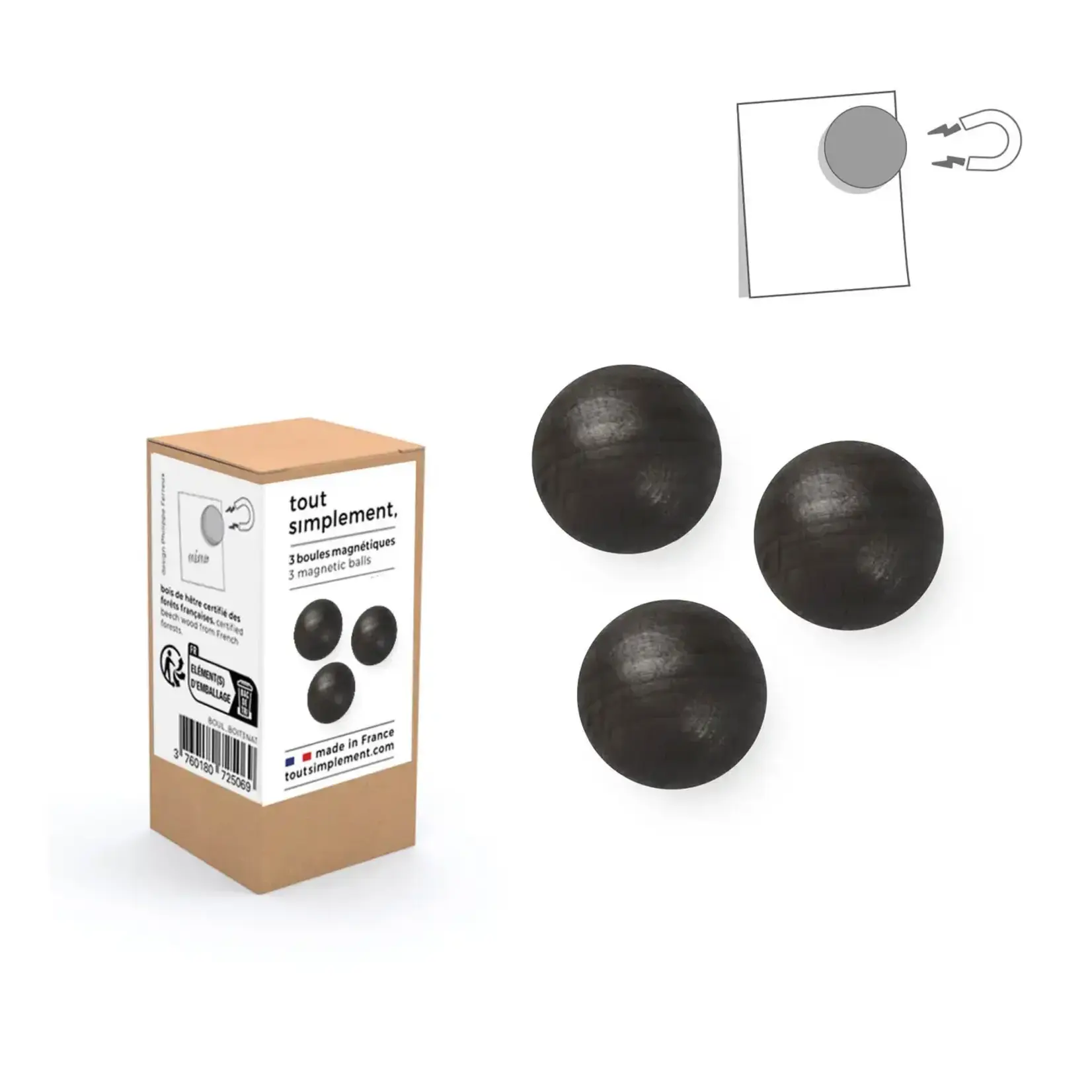 Trio of wooden magnetic balls